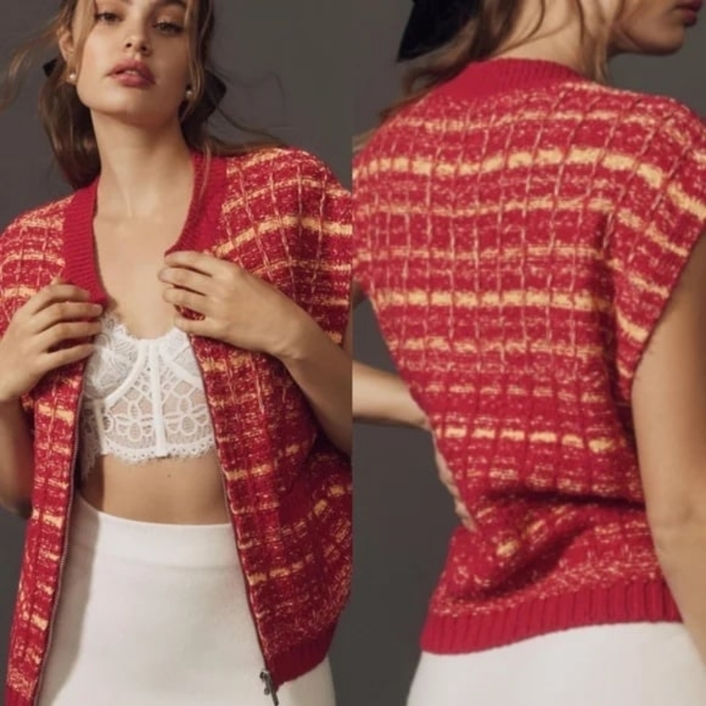 Maeve Anthropologie Tweed Zippered Sweater Vest In S Spring/Summer